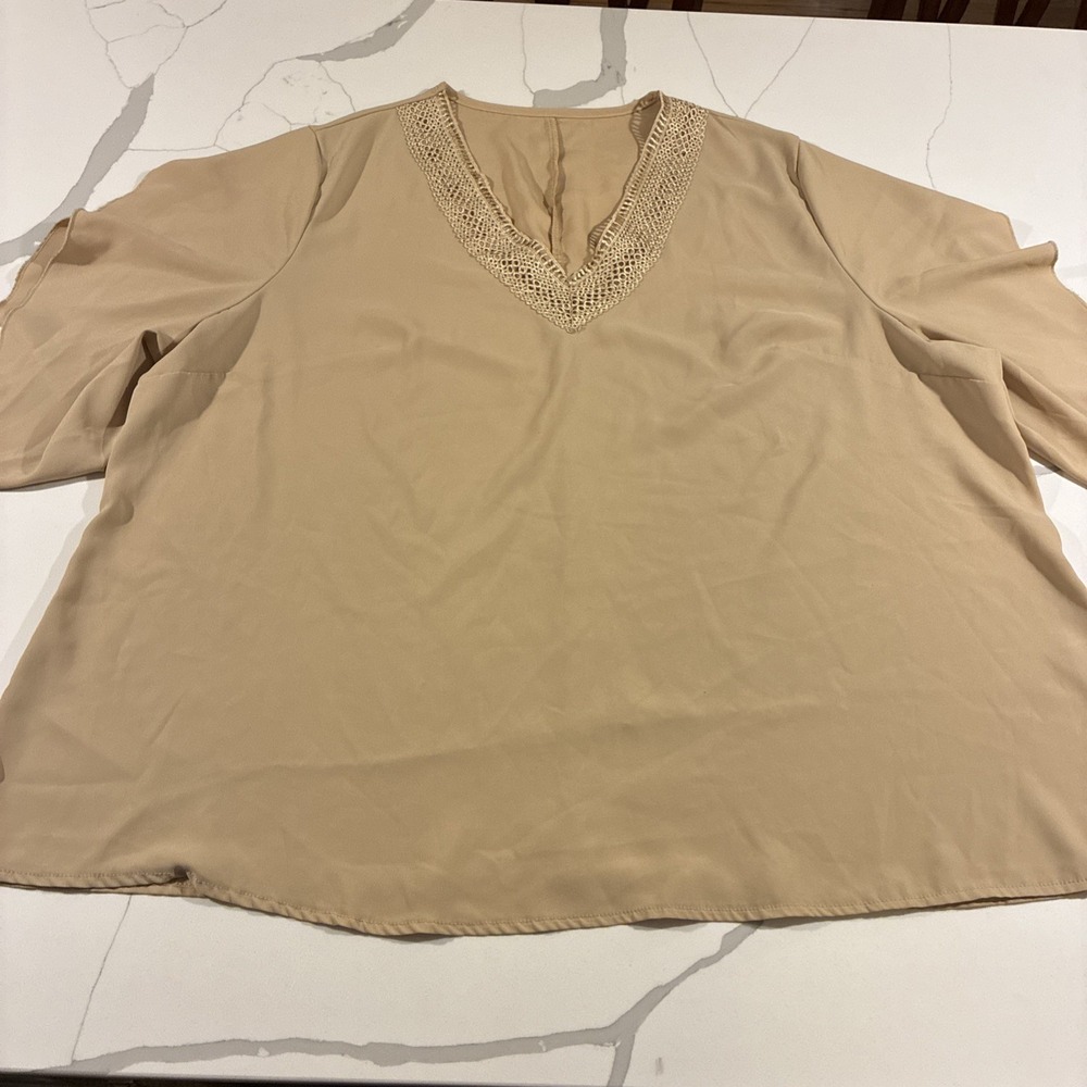 Shein Womens Beige Lace V Neck Blouse Size 3xl